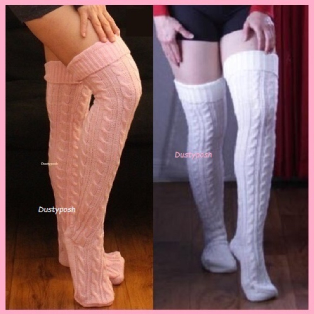 Long Cozy Cable Over The Knee Sock Thigh High Boot Womens Cosplay Sweater Pink